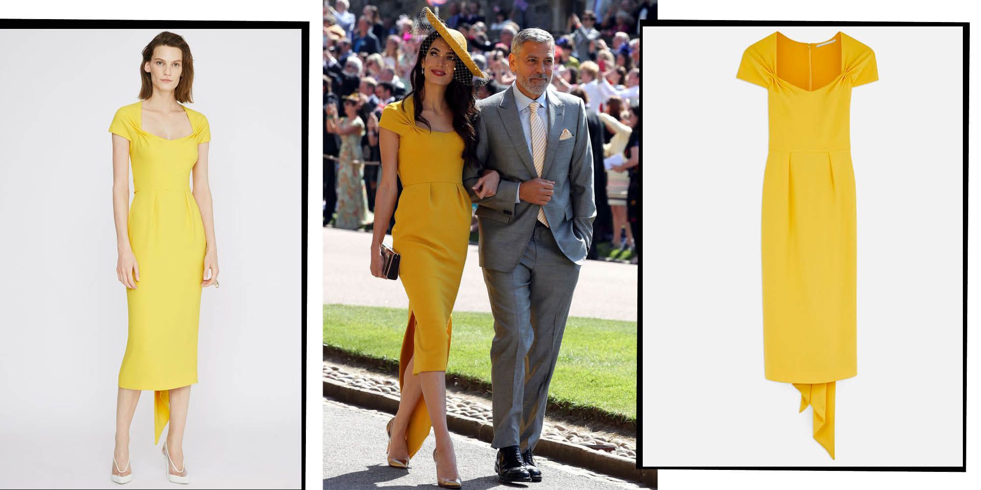 Amal Clooney looks beautiful in yellow for the royal wedding | Royal wedding  guests outfits, White pencil dress, Fashion