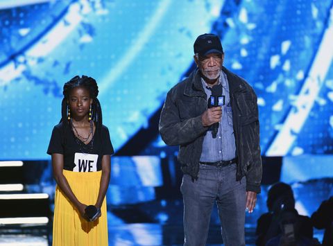 amanda gorman and morgan freeman at we day california to celebrate young people changing the world