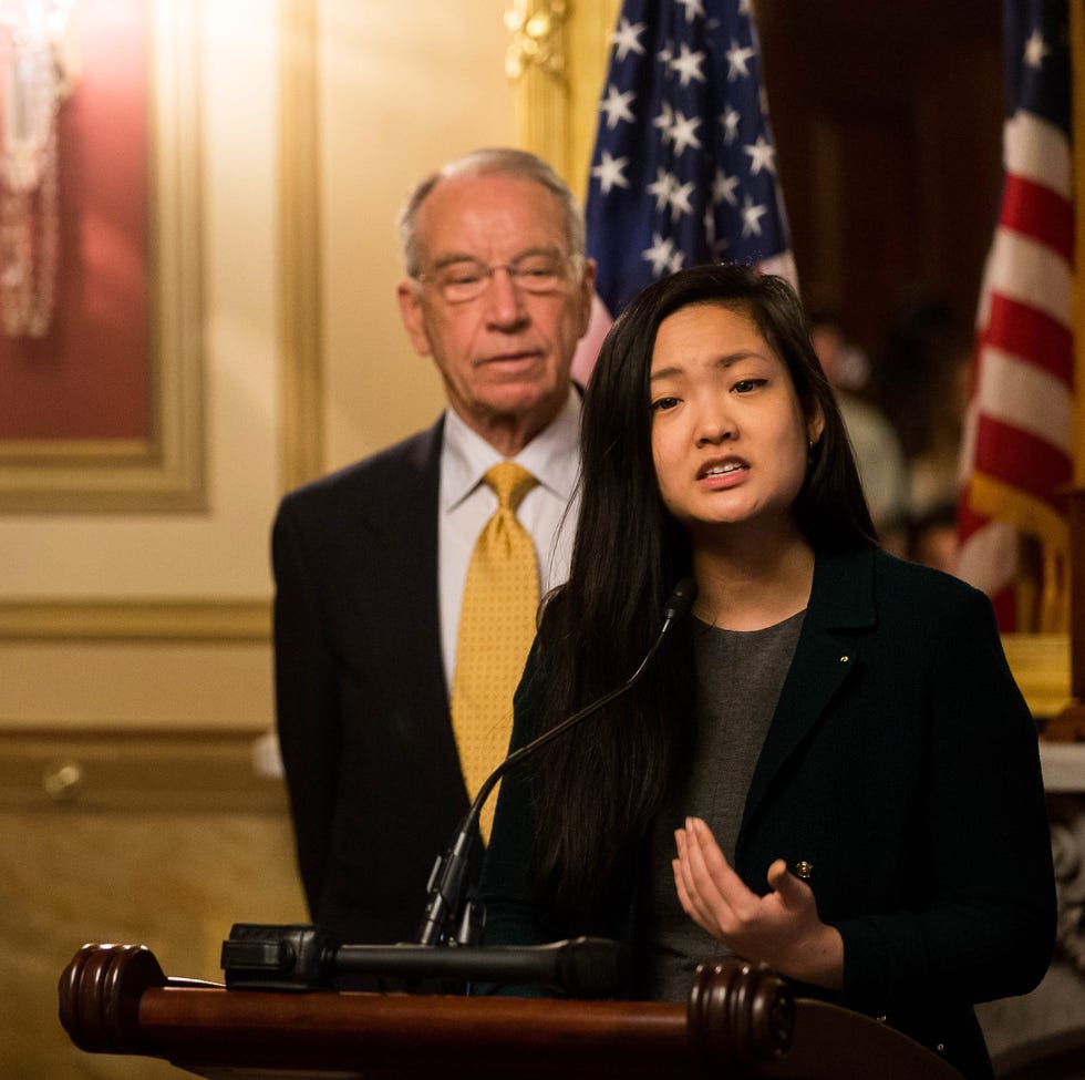amanda nguyen, founder of rise, a sexual assault survivor rights nonprofit group speaks at the capitol in washington