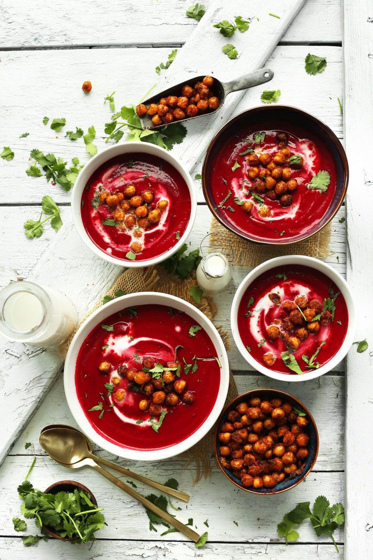 27 Easy Vegan Soup Recipes That Are Seriously Rich And Delicious   Amazing 30 Minute Curried Beet Soup With Crispy Tandoori Chickpeas Creamy Flavorful Healthy Vegan Soup Glutenfree Healthy Recipe 768x1152 1565732604 