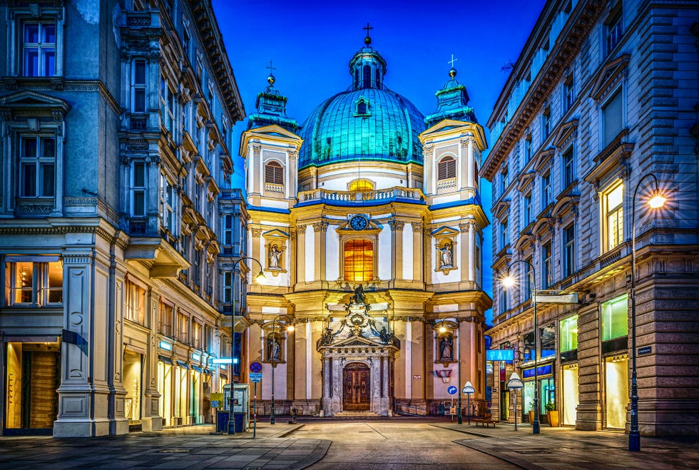 peters church on petersplatz vienna, austria evening view