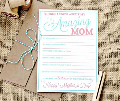 a sheet that has places to fill in all the ways your mom is amazing