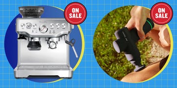 espresso maker and someone using a massage gun