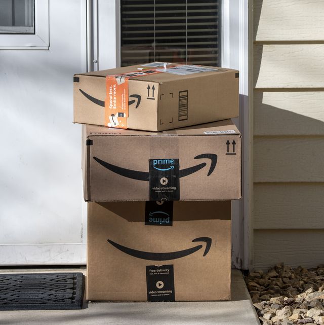 amazon delivery packages at residential door