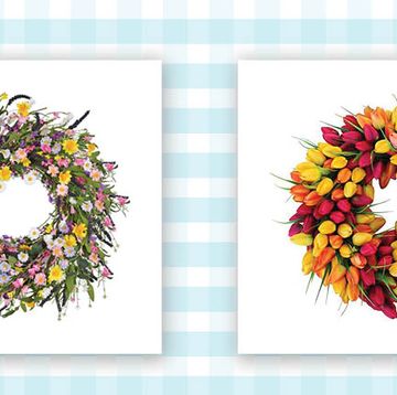 tulip wreath in different colors and wildflower wreath