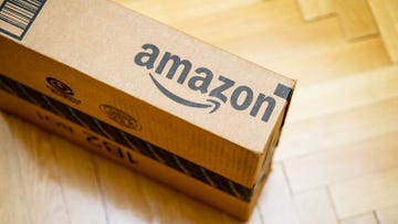 Amazon logotype printed on cardboard box