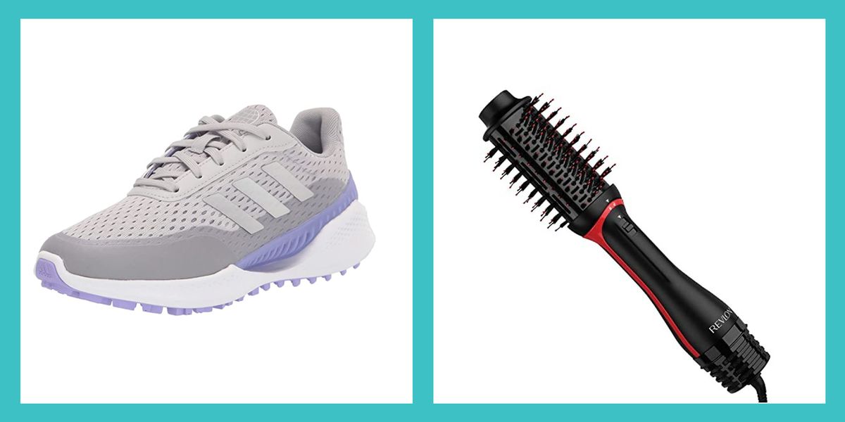 amazon overstock deals sneaker in left box and revlon one step volumizer in right box