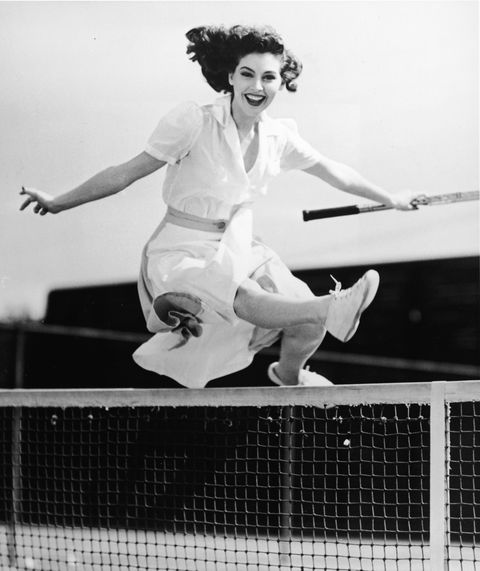 Ava Gardner Jumps Net On Tennis Court