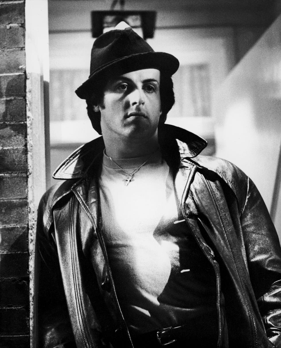 sylvester stallone in hat  leather jacket in 'rocky'
