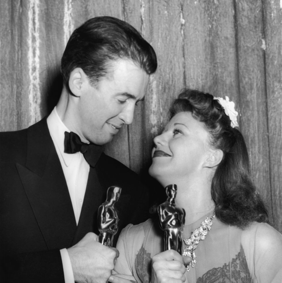 vintage oscars photos, stewart and rogers celebrate oscar wins
