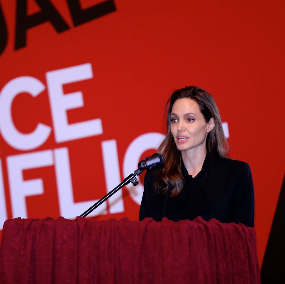 angelina jolie attends a conference in sarajevo