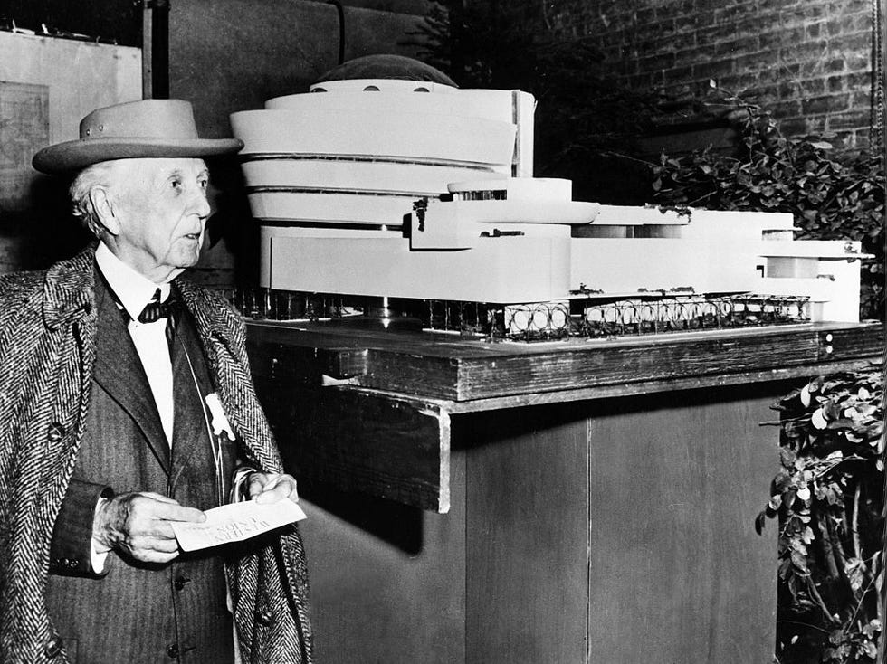 frank lloyd wright 1869 1959 american architect wright beside his model for the guggenheim museum, new york city photographed 1953