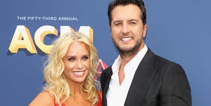 abc 'american idol' 2022 judge luke bryan with his wife caroline lina boyer bryan