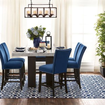 Dining room, Furniture, Room, Blue, Chair, Table, Property, Kitchen & dining room table, Interior design, Building, 