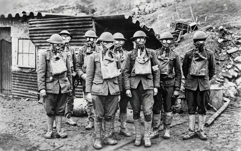 American Soldiers Wearing Gas Masks