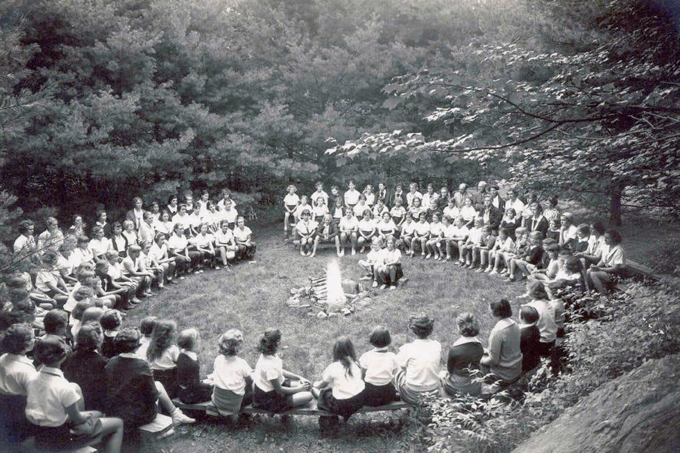 American Summer camp in 1935 for nearly 100 years at Aloha Hive in Fairlee, Vermont have ended their day with a feeling of magic and community in evening circle.