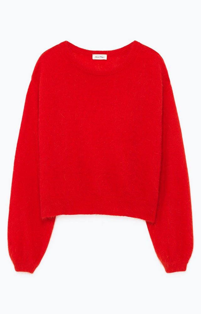 Clothing, Red, Sleeve, Outerwear, Crop top, Sweater, T-shirt, Top, Neck, Magenta, 