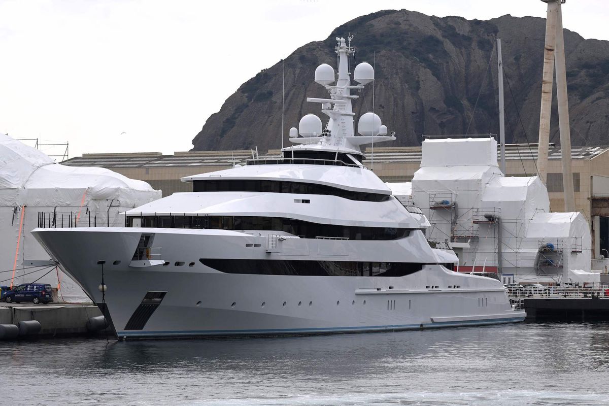 a picture taken on march 3, 2022 in a shipyard of la ciotat, near marseille, southern france, shows a yacht, amore vero, owned by a company linked to igor sechin, chief executive of russian energy giant rosneft   the french government on march 3 said it had seized in la ciotat a superyacht owned by a company linked to igor sechin, chief executive of russian energy giant rosneft and close confidant of the russian president, as part of the implementation of european union sanctions against russian invasion of ukraine photo by nicolas tucat  afp photo by nicolas tucatafp via getty images