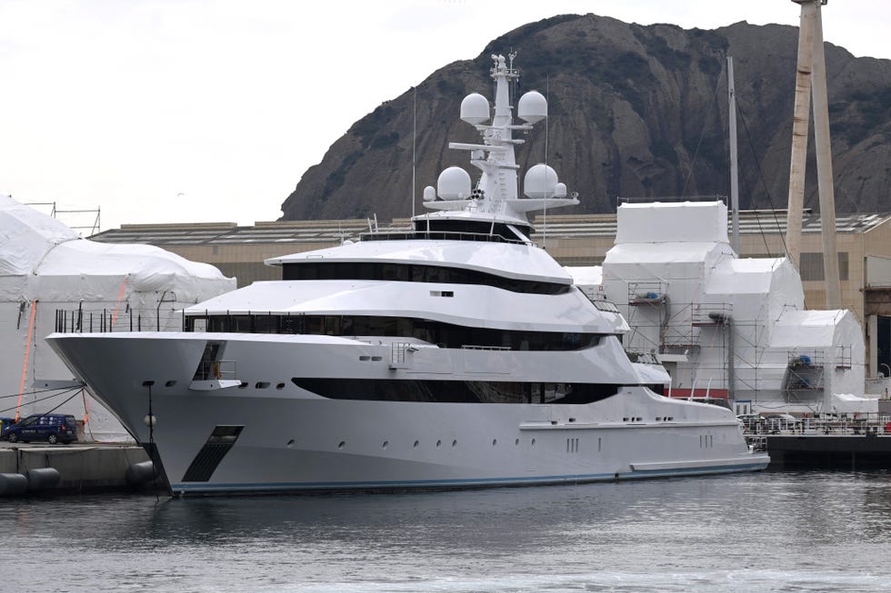 a picture taken on march 3, 2022 in a shipyard of la ciotat, near marseille, southern france, shows a yacht, amore vero, owned by a company linked to igor sechin, chief executive of russian energy giant rosneft   the french government on march 3 said it had seized in la ciotat a superyacht owned by a company linked to igor sechin, chief executive of russian energy giant rosneft and close confidant of the russian president, as part of the implementation of european union sanctions against russian invasion of ukraine photo by nicolas tucat  afp photo by nicolas tucatafp via getty images