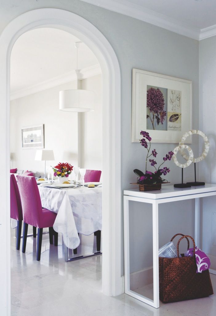 Furniture, White, Room, Property, Interior design, Purple, Pink, Violet, Table, Floor, 