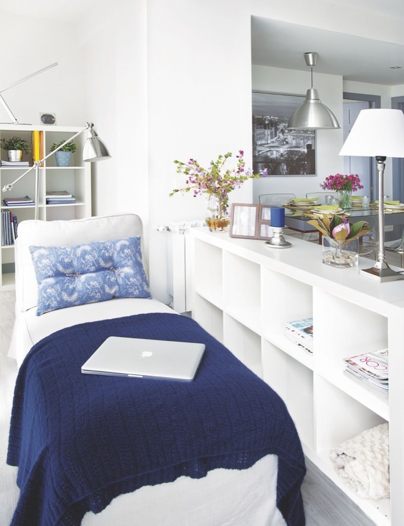Blue, Room, Interior design, Bed, Textile, Wall, Linens, Bedding, Furniture, Floor, 
