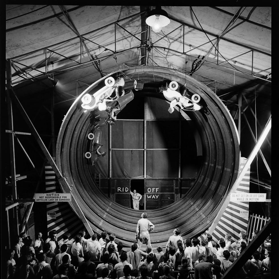 Riverview Park riverview parkss flying cars amusement ride in chicago, illinois, 1 june 1954photo by francis millerthe life picture collection via getty images