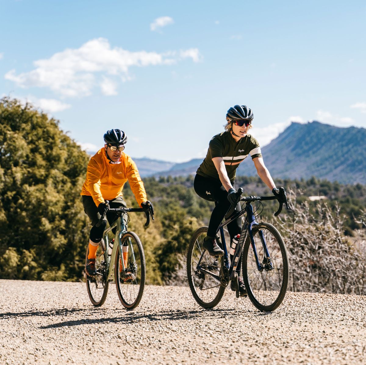 amy colyar and matt phillips on gravel with gravel bikes in colorado