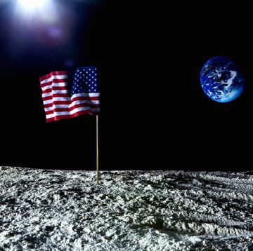 an american flag on the surface on the moon