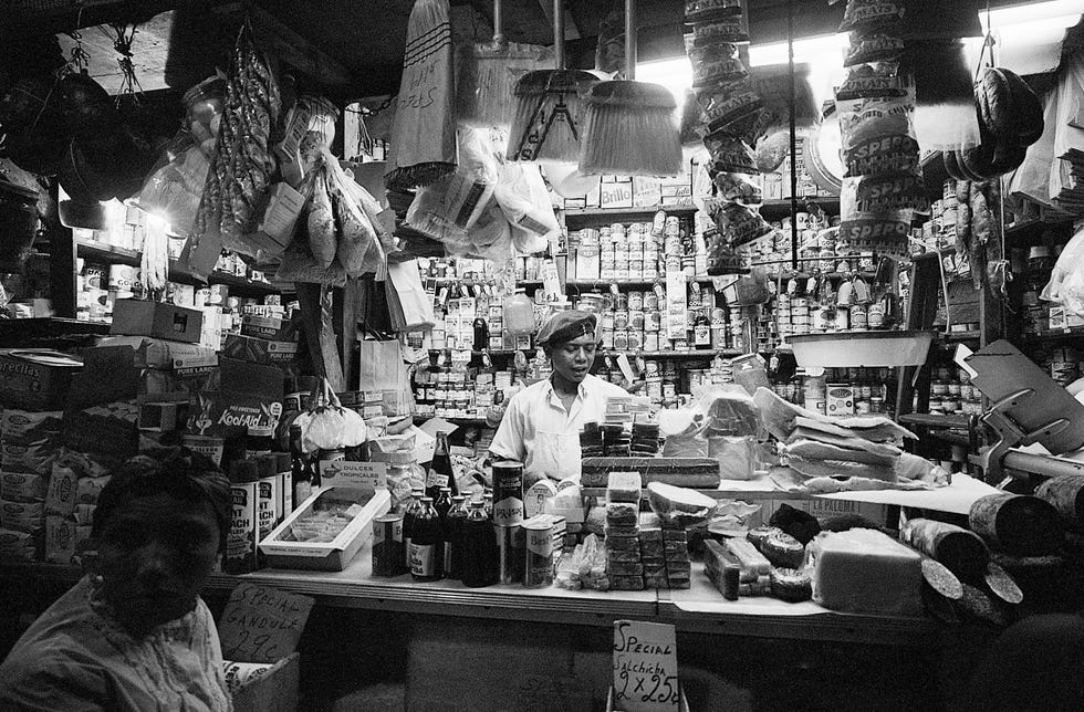 Vintage Grocery Store Interior Produce Fruits Vegetables Shoppers