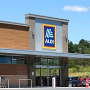an exterior view of an aldi grocery store