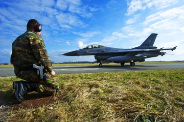 an f 16's takes off from leeuwarden airb