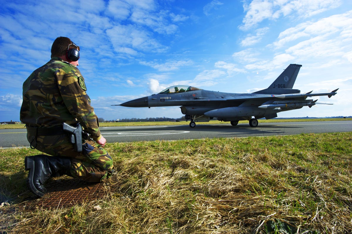 an f 16's takes off from leeuwarden airb