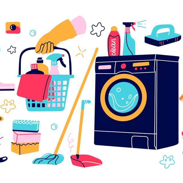 an illustration of cleaning tools and supplies