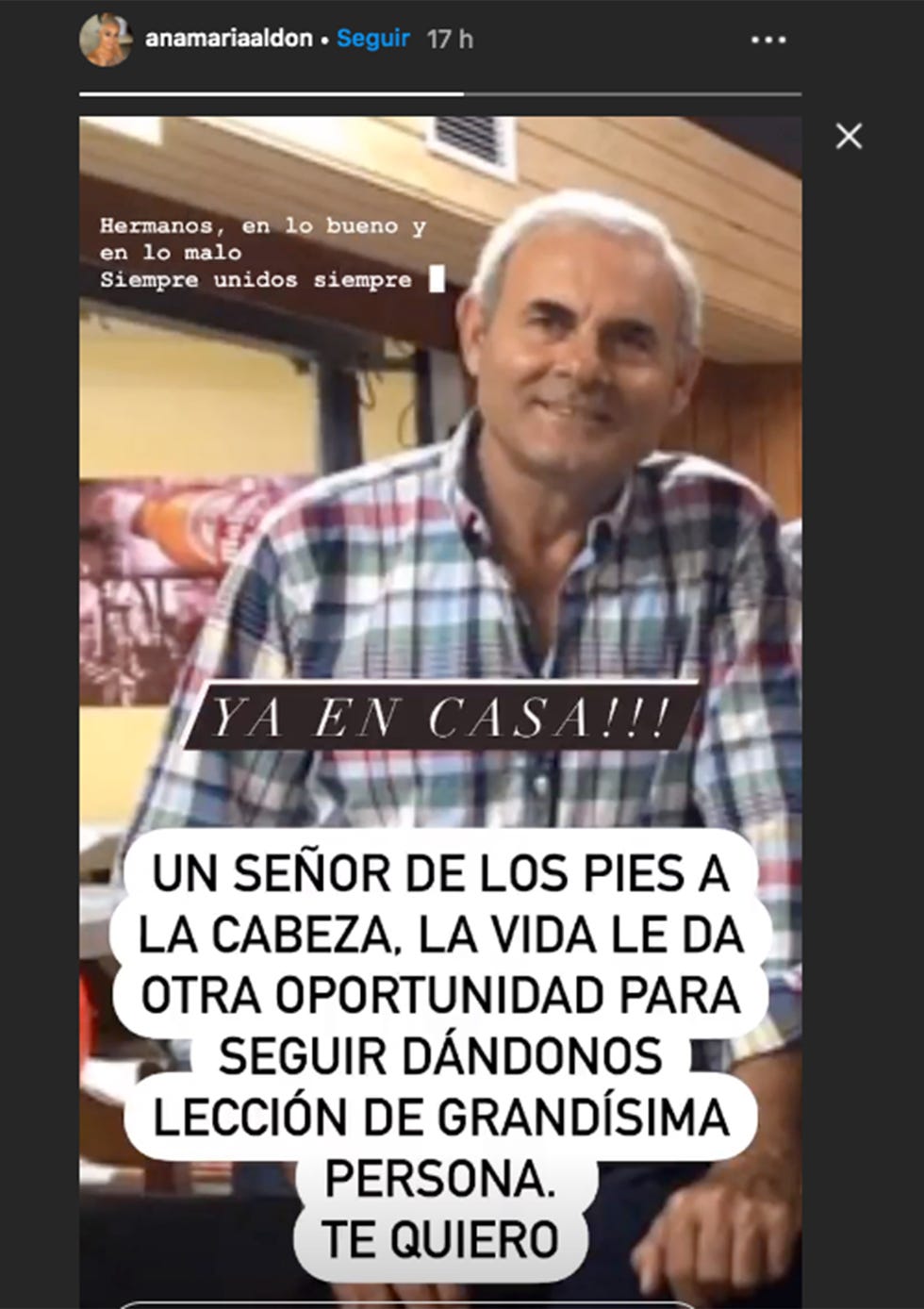 ana maría aldón anuncia que su hermano ha recibido el alta del ictus que sufrió