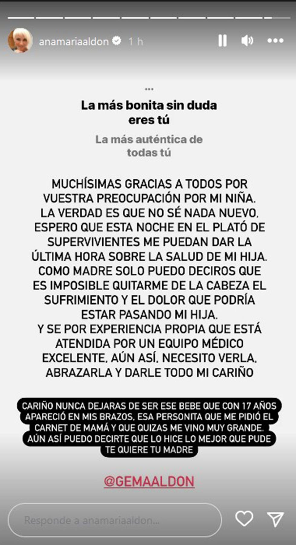 el mensaje de la ex de ortega cano a su hija