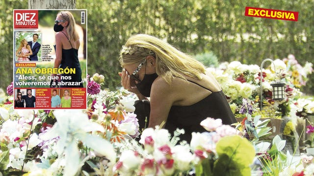 ana obregón en el cementerio visitando la tumba de aless