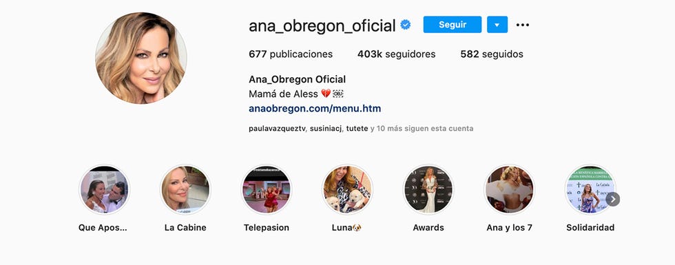 ana obregón cambia su biografía en instagram