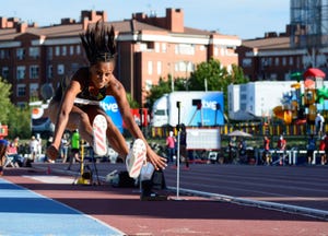 ana peleteiro durante la final de triple salto del campeonato de españa de atletismo, que se disputa este domingo en getafe