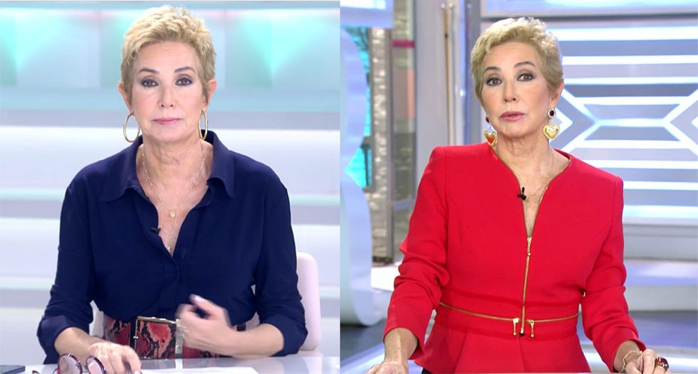 la periodista, en dos momentos de su programa, con dos estilismos