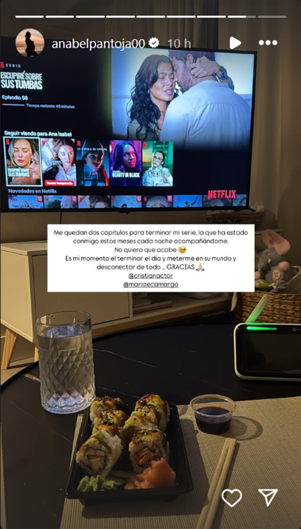 stories de anabel pantoja sobre la serie 'escupire sobre sus tumbas'