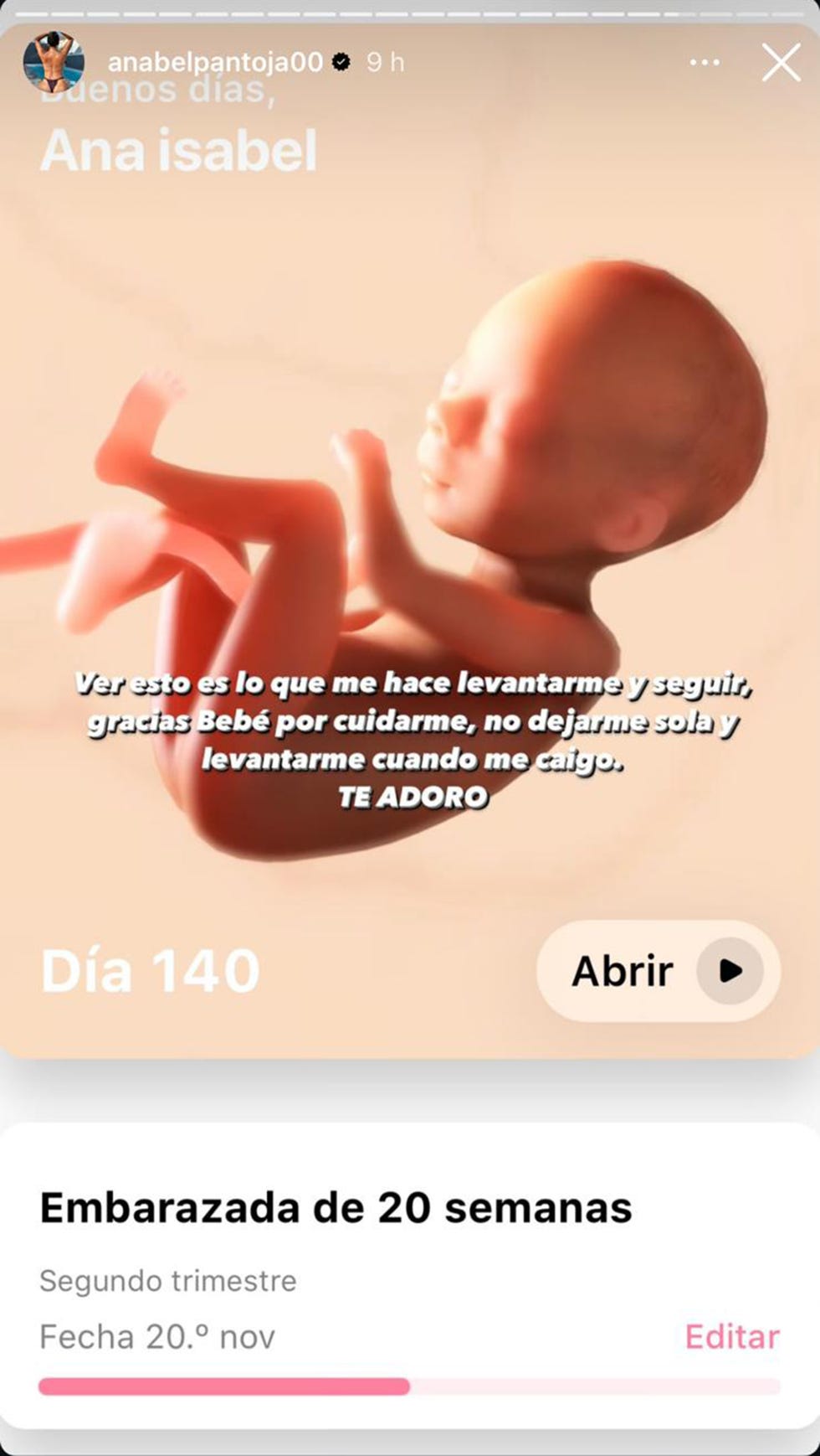 anabel pantoja filtra la fecha prevista de su parto en instagram, el 20 de noviembre de 2024