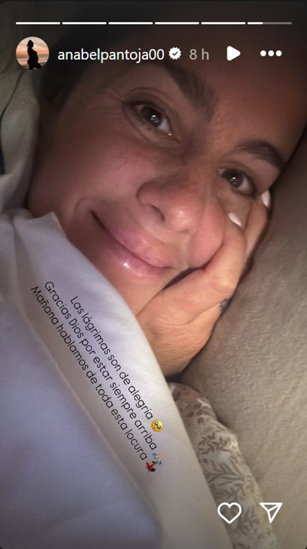 stories de anabel pantoja mostrando sus lagrimas por su nuevo trabajo en 'bailando con las estrellas'