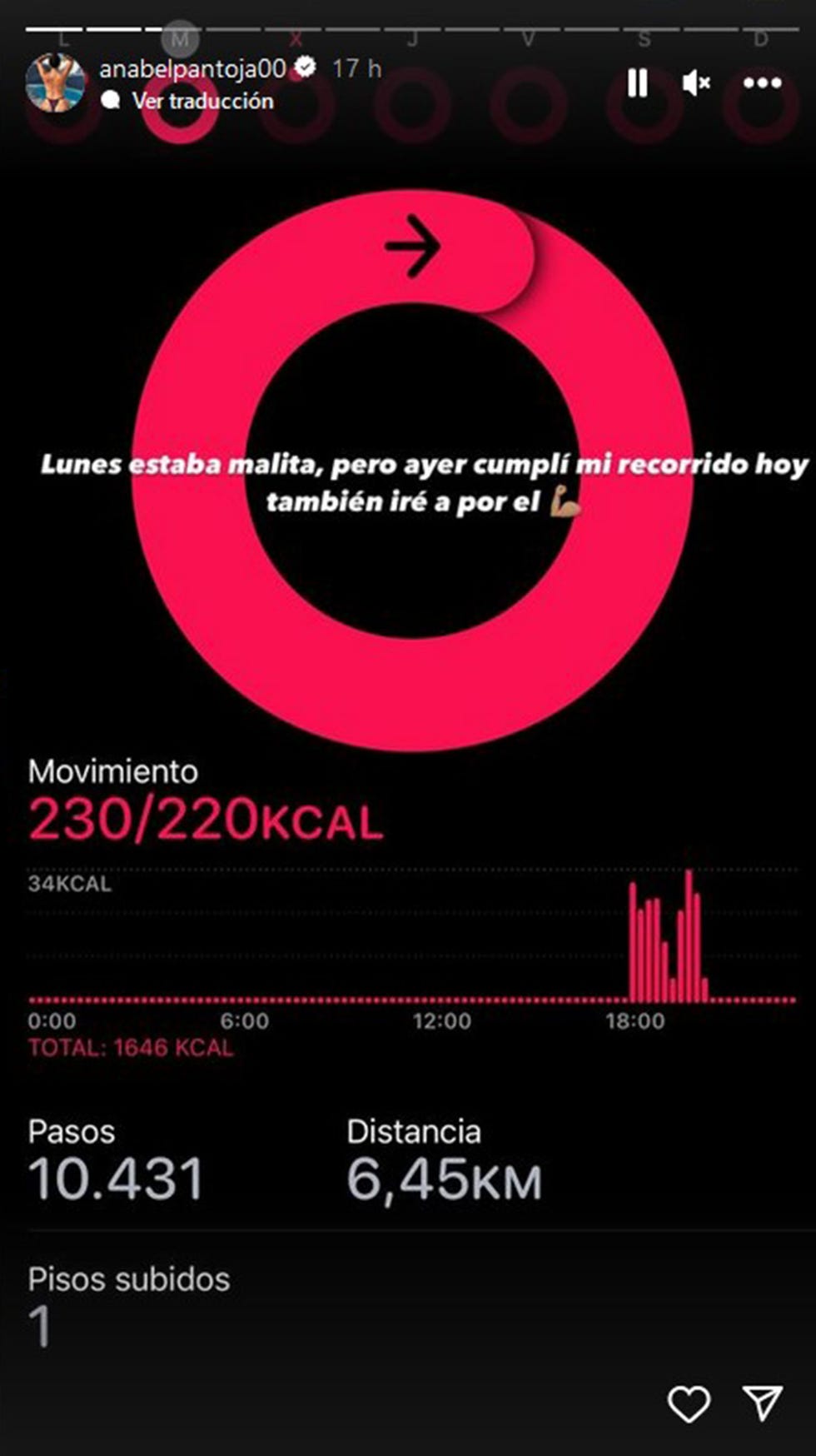 captura de pantalla del movil de anabel pantoja con su reto de andar