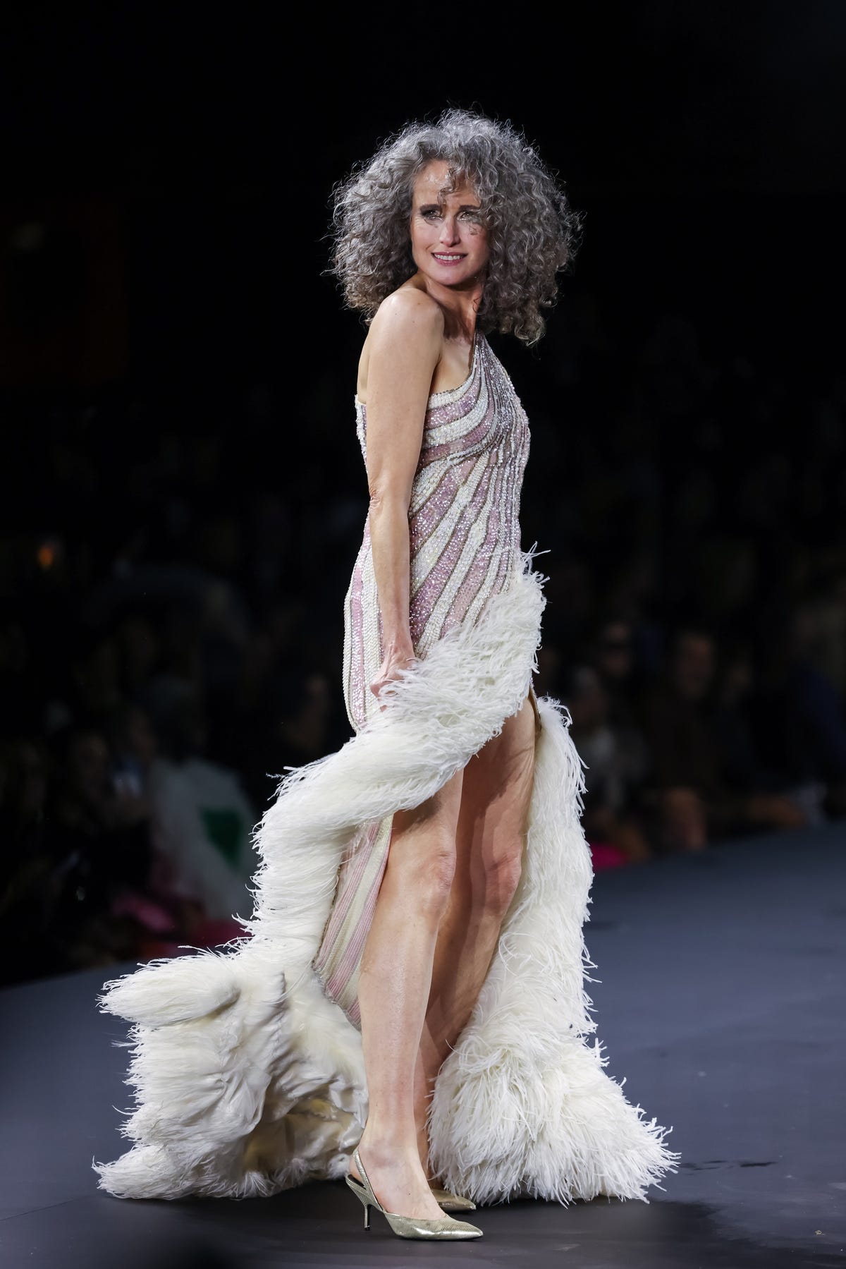 Andie MacDowell, 64, Flaunts Legs, Grey Hair In Fashion Week Photo