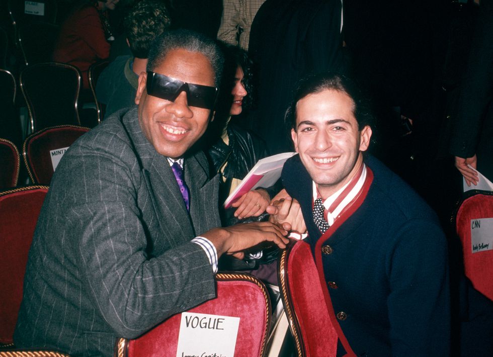 andre leon talley and marc jacobs at a fashion show on november 30, 1990