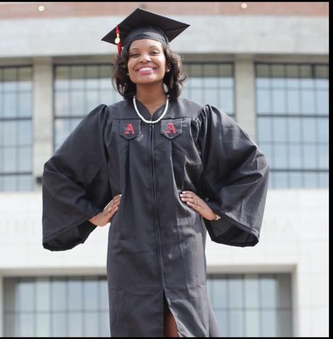 in high school, counselors and eye doctors strongly encouraged andrea to attend a small college in her hometown so she could continue living under her parents care she forged her own path by attending the university of alabama, an hour away home, and graduating with honors here andrea, age 22, poses on campus in her graduation regalia in may 2013
