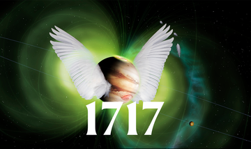 a planet with angel wings on it above the number 1717