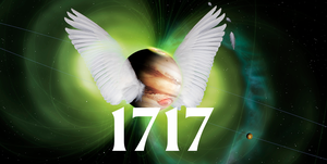 a planet with angel wings on it above the number 1717