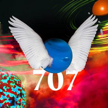 the number 707 under a winged planet