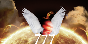 the number 777 under a winged planet